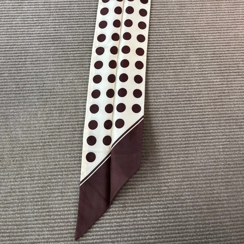 Vintage Guly Polka Dot Skinny Scarf Brown Cream Acetate Twill Made in Japan